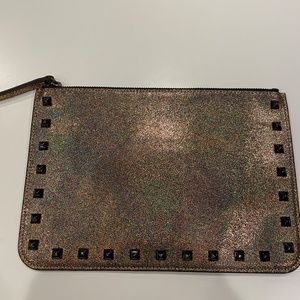 Rebecca Minkoff studded glittered metallic Kerry clutch pouch wristlet w/ studs